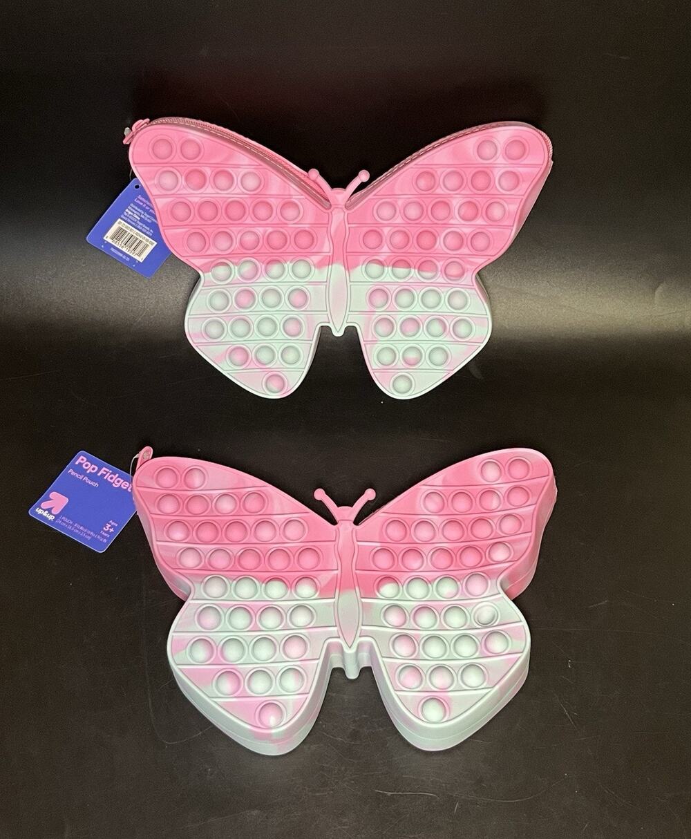 Butterfly Pop Bag Fidget Silicone Pencil Pouch Pink Blue Lot Of 2 New